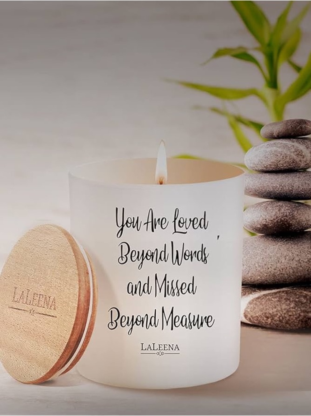 LaLeena "You Are Loved" White Jasmine Scented Candle with Wood Lid